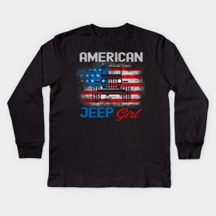 American Jeep girl USA Flag Jeep Vintage Jeep Men/Women/Kid Jeep Kids Long Sleeve T-Shirt